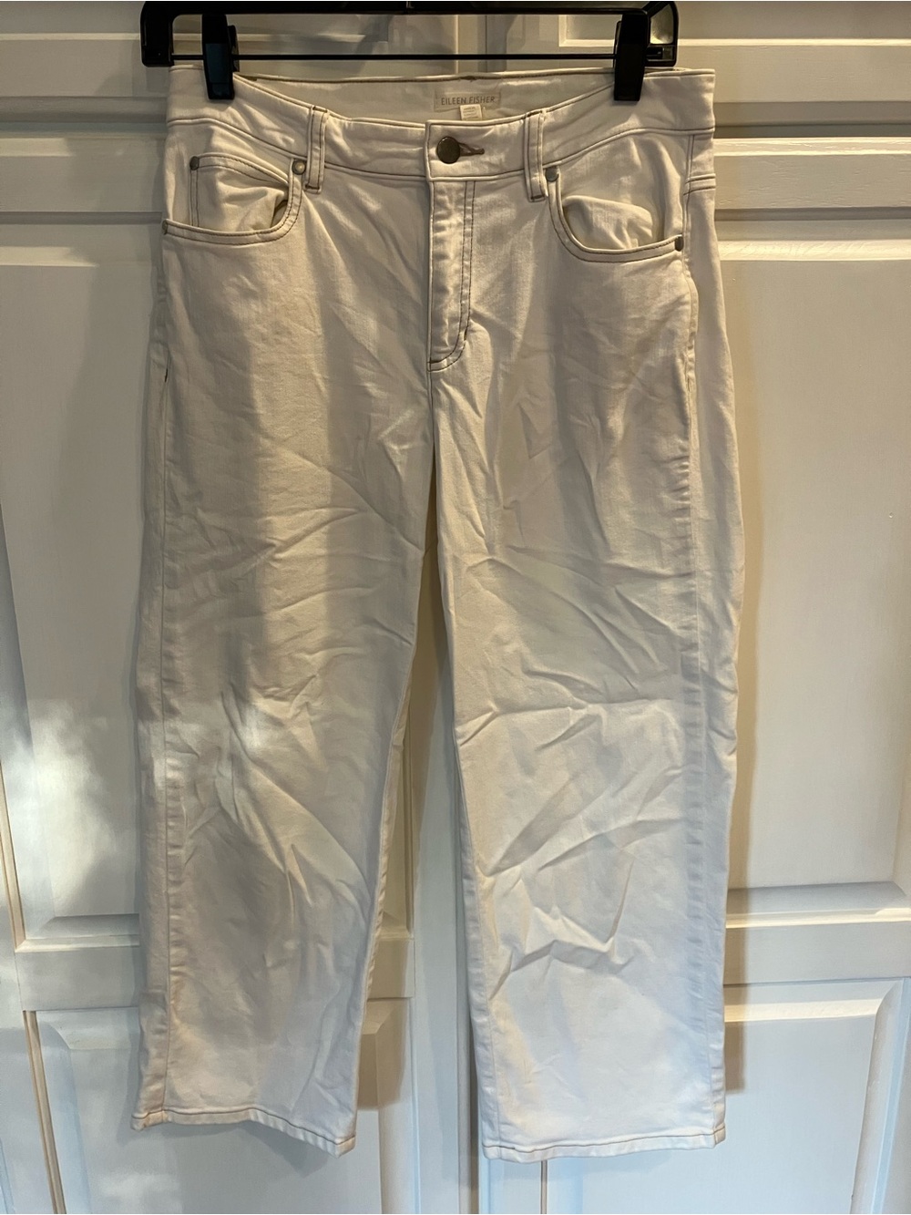Eileen Fisher Ecru Wide Straight-Leg Crop Jeans